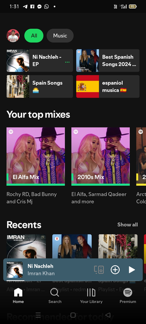 Interfaz premium de Spotify